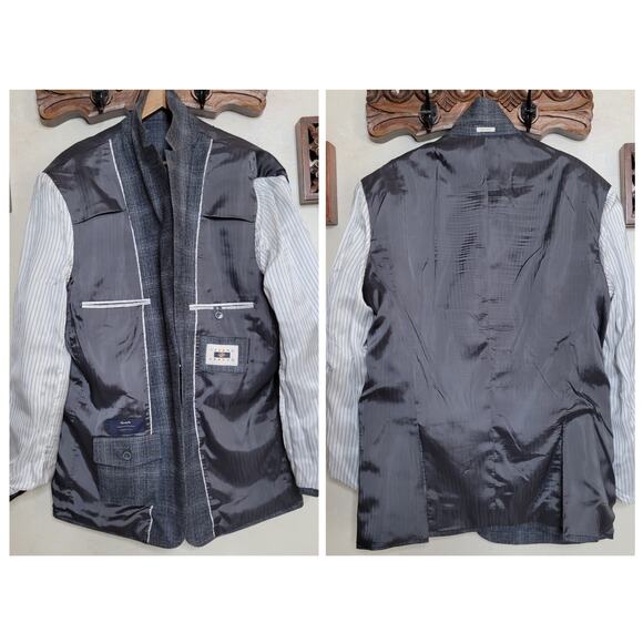 Joseph Abboud Heritage Marzotto Super 110s 100% Wool Gray Blue Plaid Blazer✨️44R - Picture 11 of 15